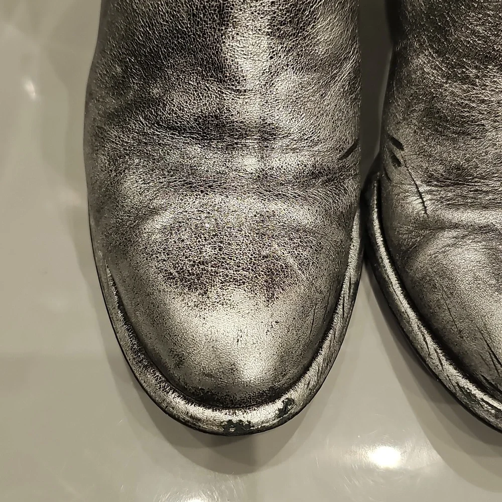 Miista Metallic Silver & Black Leather Ankle Boots